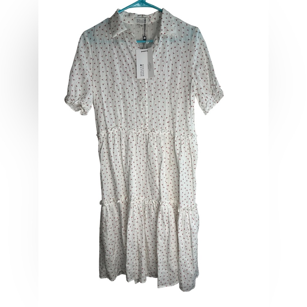 Molly Bracken White and Red Patterned Midi Dress